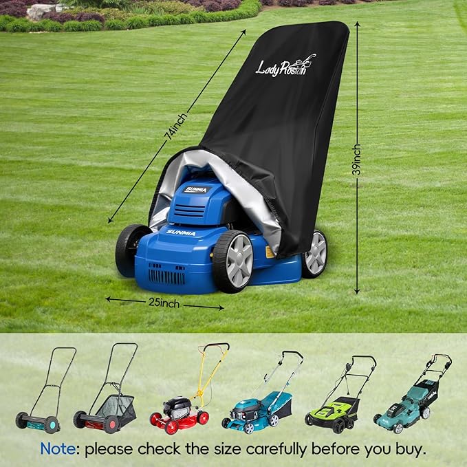 Outdoors Lawn Mower Cover - Heavy Duty Oxford Waterproof UV Protection Universal Fit Push Mower Covers ,with Waterproof Lawnmower Covers for Outdoor(Black, 74L x 25W x 39H)