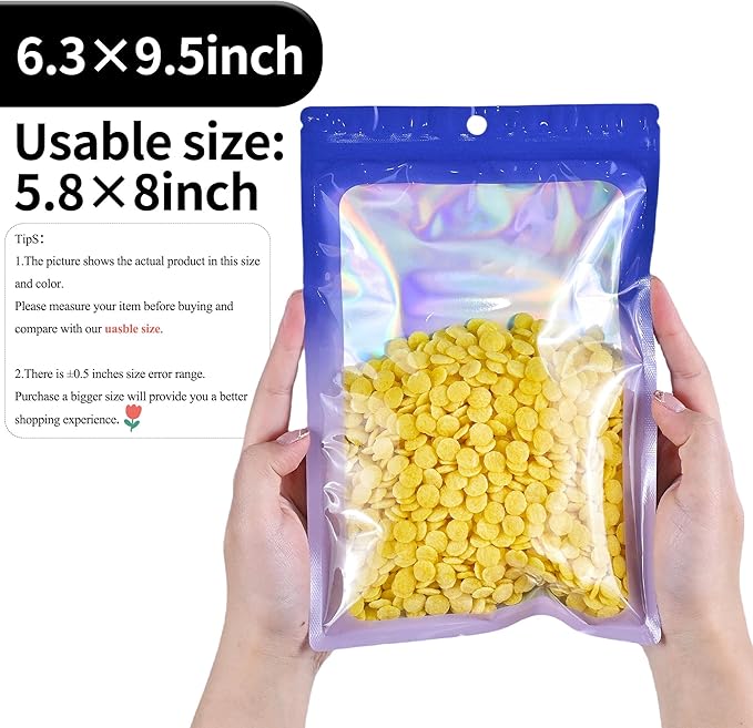 100 Pack Resealable Plastic Bags for Food Storage, Zipper Bags with Clear Front Window, Packaging Pouch for Small Business (Purple & Blue, 6.3x9.5 inch)