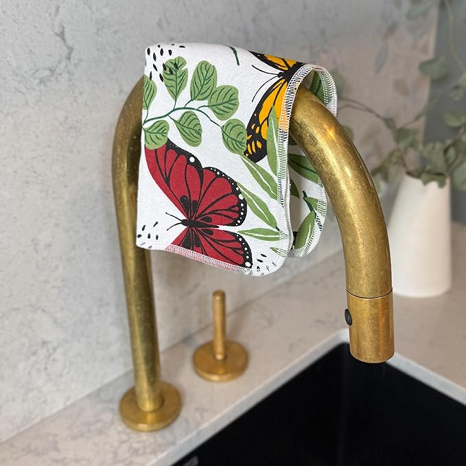 Reusable Paper Towels - 10 Pack - Roll of Washable Cotton Cloth Paper Towels - Paperless Reusable Napkins Cloth Washable - Absorbent + Long Lasting - Zero Waste Products - Butterfly