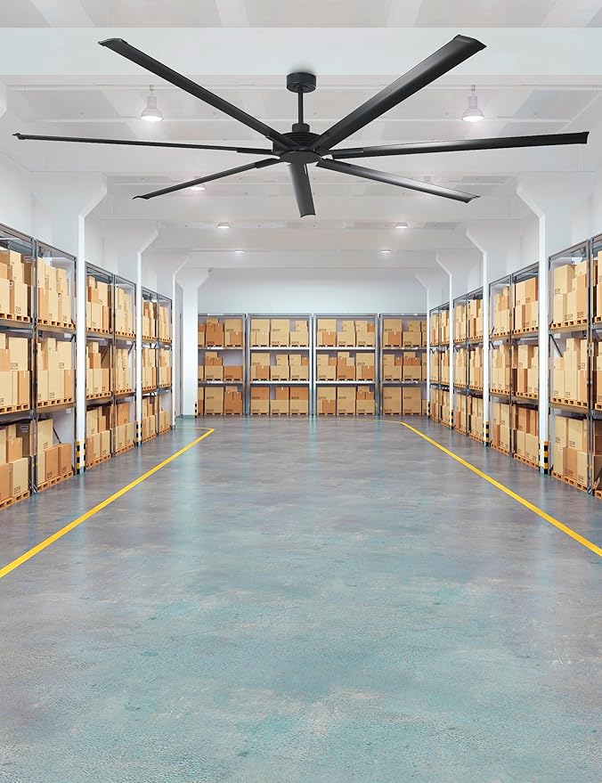 Industrial Ceiling Fans, 100 Inch Black DC Motor Ceiling Fans No Lights for Living Room Shop Garage Bedroom Indoor Outdoor, Remote Control, 6-Speed Reversible Blades, Dimmable, 3CCT, Timer