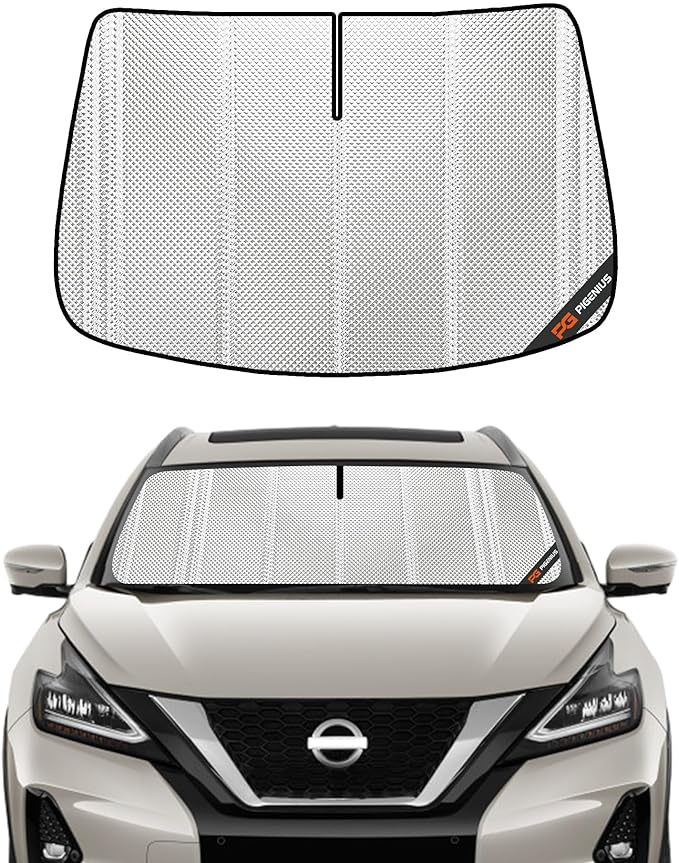 Windshield Sun Shade for Nissan Murano 2019-2024 with Rearview Mirror Camera Option. Full Coverage Rearview Mirror Shade for Ultimate Protection