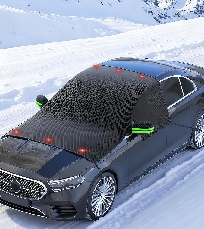Windshield Snow Cover,Oxford Fabric Winter Frost Cover with Side Window and Rearview Mirror Protector, Extra Large Magnetic Frost Guard Windshield Cover for Most Cars,SUV,Sedan,Truck (Green)