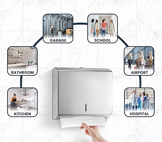 Alpine Commercial Paper Towel Dispenser Wall Mount for Multifold, Trifold & c Fold Paper Towel Holder - Stainless Steel Hand Towel Dispenser for Bathroom & Kitchen