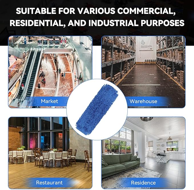 18 Inch Dust Mop Head: Replacement Medium Washable Commercial Mop Head Sweeper and Janitorial Replacement Blue