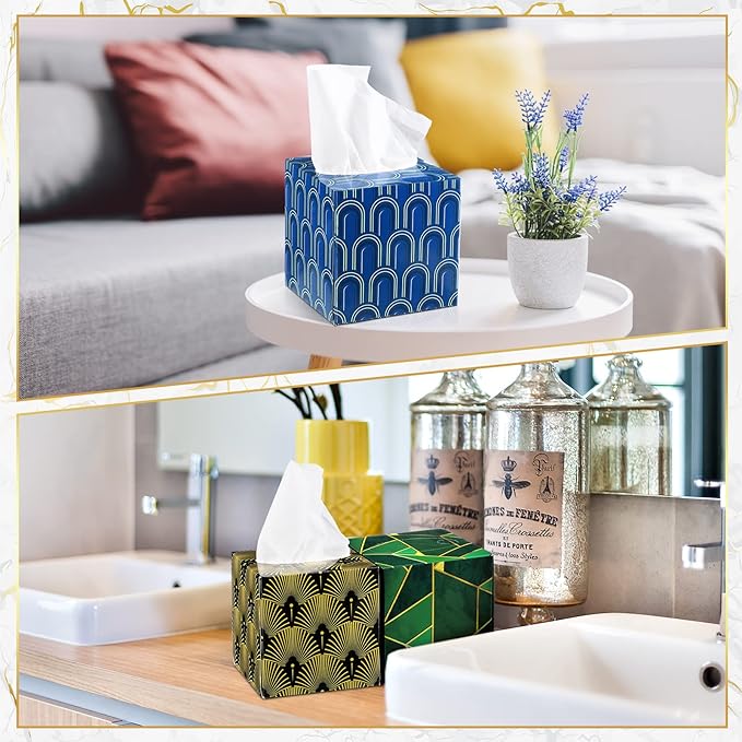 24 Boxes Tissues Cube Box Facial Tissues Boxes Geometry Flower Designed Tissues 2 Ply 80 Sheets Each Box Facial Tissues Household Tissues for Bathroom Kitchen Bedroom (Geometry)
