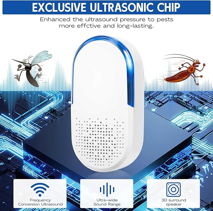 10 Pack Ultrasonic Repeller & Insect Indoor Repeller, 2025 Upgraded Plug in Ultrasonic Repellent for Roaches, Flies, Mouse, Geckos, Spiders, Electronic Plug in Pest Control, Family and Pets Friendly