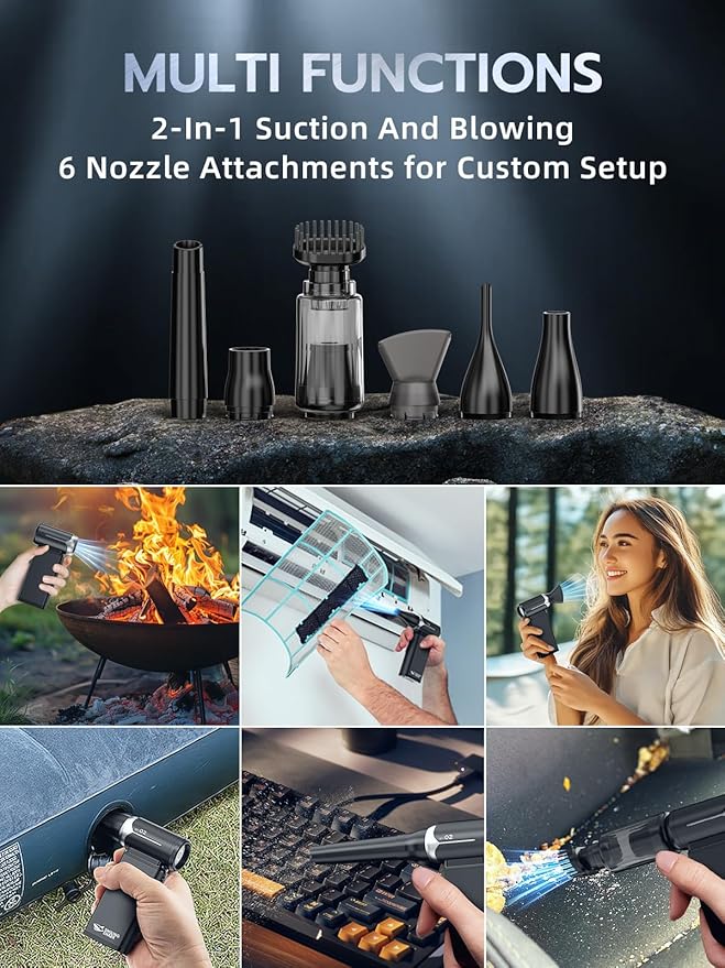 Smiling Shark Compressed Air Duster, J02 Super Power 150000RPM Aluminum Electric Air Duster with Mini Vacuum Cleaner, 2 Modes (Normal&Storm) Adjustable Dust Blower for PC/Outdoor/House/Car