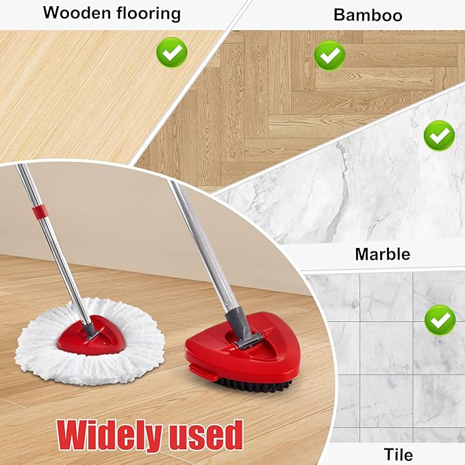 Spin Mop Replacement Handle, 2 Pack Mop Head&Base Scrub Brush 4-Section 30-to-58 inch Mop Replacement Stick Compatible with Ocedar Mop Handle for Easy Wring Mop Refills