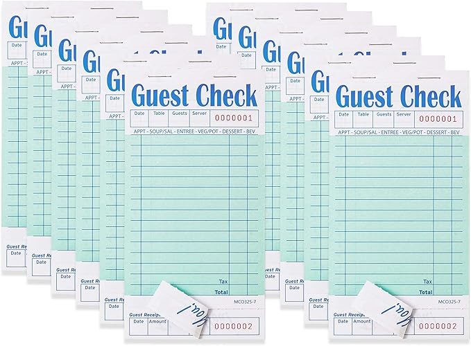 12 Pack Green Guest Checks Books for Servers Server Note Pads, Waiter Checkbook, Waitress Notepad for Restaurants, Paper Checks 50 Sheets/Pack, 600 Total Tickets