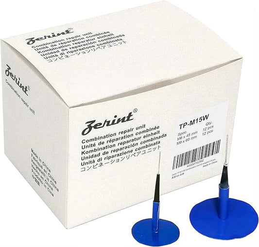 TP-M15W Combination Repair Unit Kit, Tire Repair Patch Plug Kit 1/4" x 1 3/4" and 3/8" x 2 3/8" Wrapped stem 12 pcs Each