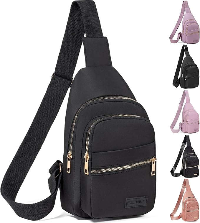 Small Crossbody Sling Backpack Sling Bag for Women, Chest Bag Daypack Fanny Pack Cross Body Bag for Outdoors Hiking Traveling - Gold Zipper