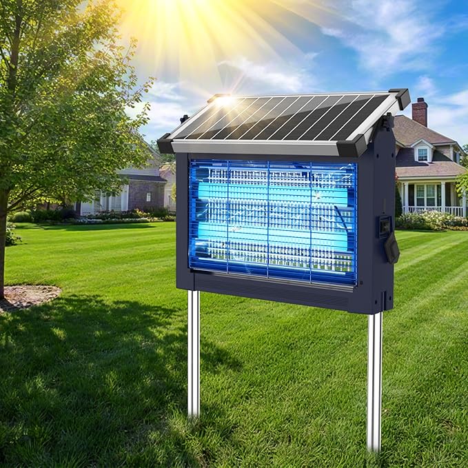Solar Bug Zapper Outdoor, Mosquito Zapper Waterproof Electric Fly Zapper Rechargeable Mosquito Killer Lamp with 10W Solar Panel, 4500V Cordless Fly Trap for Backyard, Patio, Garden, RV, Camping