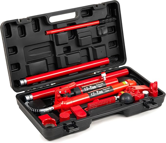 12 Ton Porta Power Hydraulic Jack, Upgraded Hydraulic Combined Multifunctional Jack for car Repairs,Auto Body Frame Repair Kit (FLD-12T)