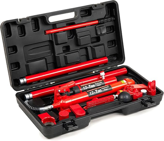 12 Ton Porta Power Hydraulic Jack, Upgraded Hydraulic Combined Multifunctional Jack for car Repairs,Auto Body Frame Repair Kit (FLD-12T)