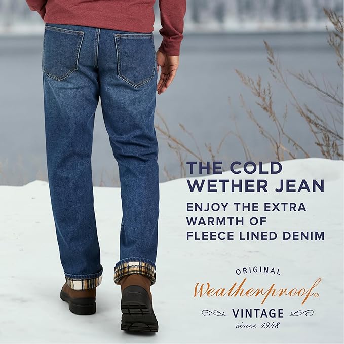 Weatherproof Vintage Fleece Lined Jeans Men - Regular Fit | Soft & Warm, Cold Weather Insulated Fleece Winter Pants for Men