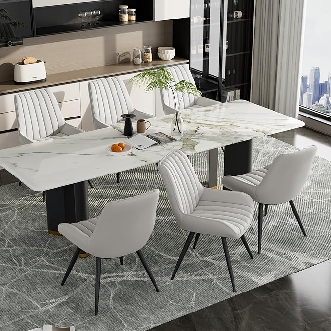 Mid Century Modern Dining Chairs Set of 4, Soft Cushion Upholstered Fabric Kitchen Chairs, White