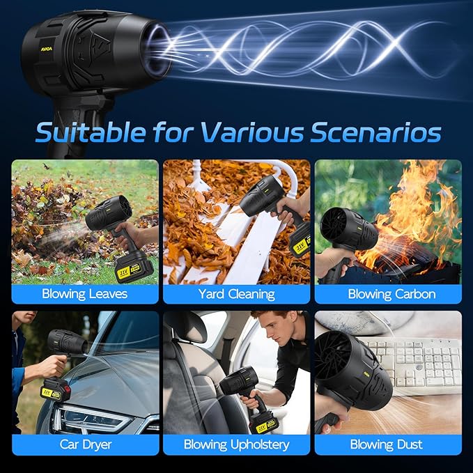 Electric Leaf Blower Cordless with 2 Battery and Charger, 300000 RPM Handheld Leaf Blowers for Lawn Care, Patio Cleaning, Blowing Leaves ＆ Dust, Turbo Jet Blower Car Dryer, Portable/Small leaf blowers