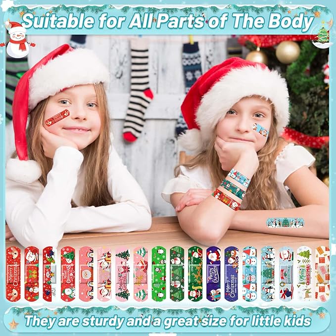 300 Pieces Christmas Kids Bandages 33 Styles Christmas Bandage for Kids Children's Adhesive Flexible Santa Claus Cartoon Bandages Breathable Protection Care Cuts for Girls Boys(Christmas)