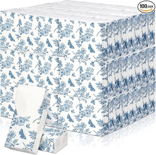 Therwen 100 Pack Pocket Tissues Travel Packs Bulk 1000 Sheet Mini Tissues Bulk 3 Ply Small Travel Size Paper Individual Pocket Size (Butterfly)