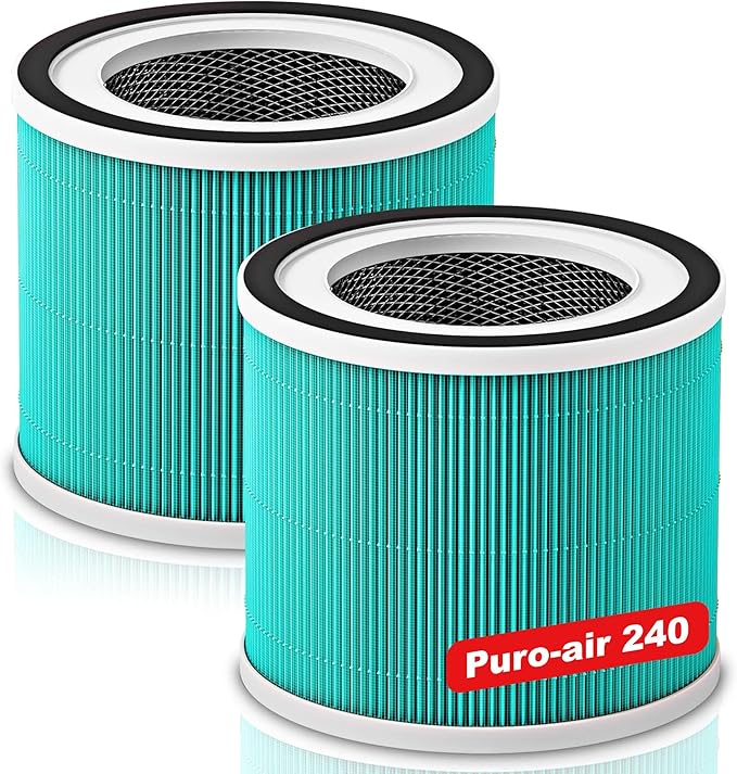 (2 Pack) 240 Replacement Filter Compatible with Puro 240 Air Purifier, 3-in-1 True HEPA 14 Filter Replacement Fit for 240 Air Purifier (Green)