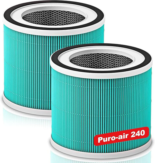 (2 Pack) 240 Replacement Filter Compatible with Puro 240 Air Purifier, 3-in-1 True HEPA 14 Filter Replacement Fit for 240 Air Purifier (Green)