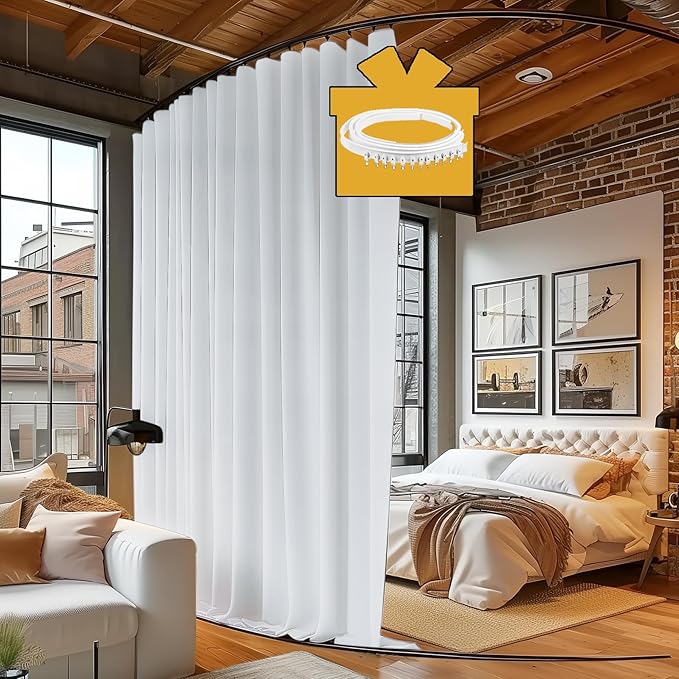 Room Divider Curtains with Ceiling Track, 95% Blackout Heavy Curtains Noise Reduction Privacy Curtain System Kits, 8.3 ft Wide x 8 ft Tall, White, 1 Panel