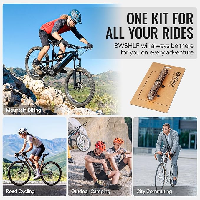 BWSHLF Tubeless Bike Tire Repair Kit for Mountain Bikes & Road Bicycles, Tubeless Tire Plug Kit with Storage Canister, Reamer, Insertion Fork, 10 Bacon Strips, Fix a Puncture or Flat, No Glue Needed