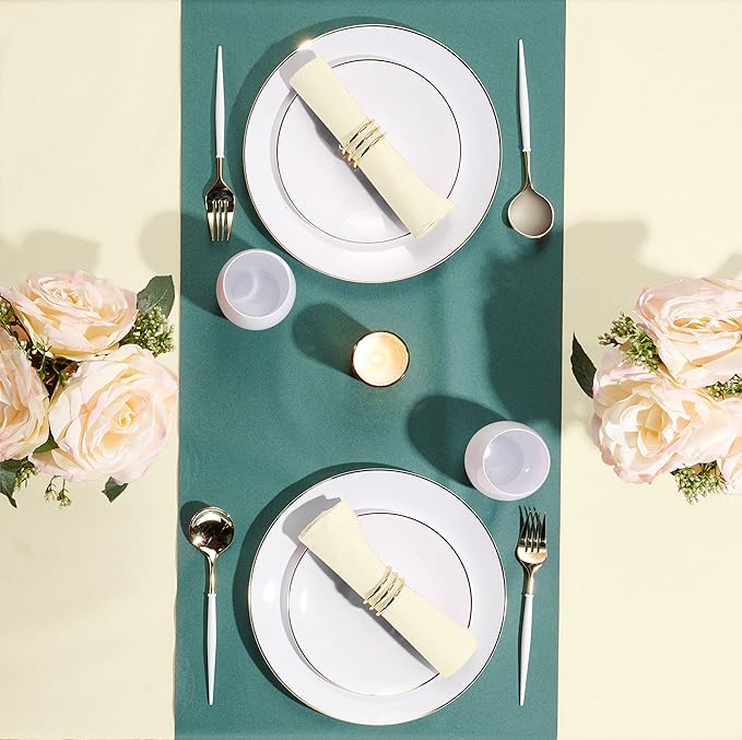 Linen-Feel Colored Paper Napkins - Decortive Cloth-Like CREAM Luncheon Napkins - Soft And Absorbent. For Kitchen, Party, Wedding, Dinner Or Any Occasion. (Pack of 50)
