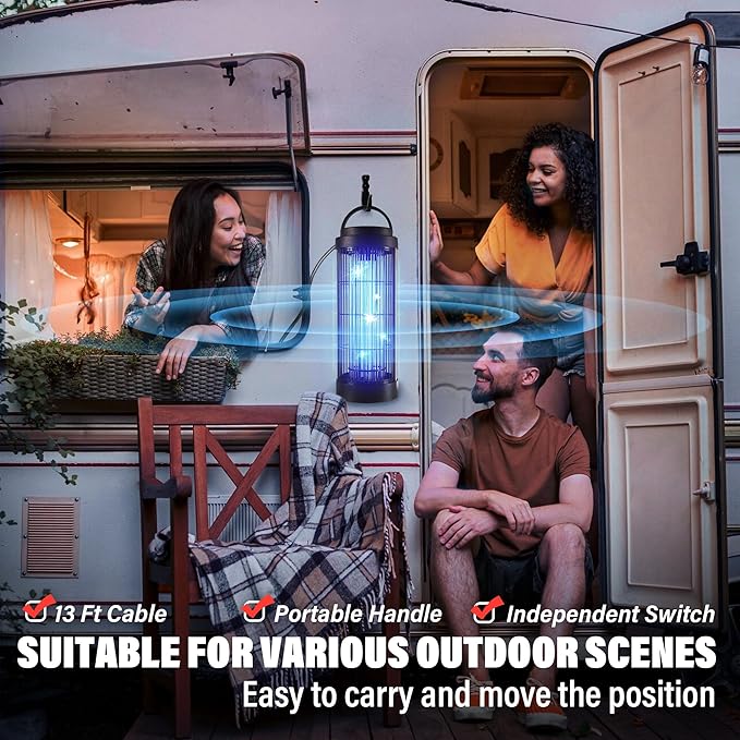 Large Size Bug Zapper Outdoor for 1/2 Acres with 13FT Power Cord, 4000V Instant Killing Grid Removable Hanging High Power Outdoor Mosquito Killer, Fly Trap Lamps for Camping Patio Home