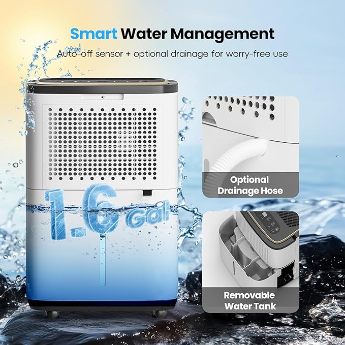 5000 Sq.Ft Dehumidifier, 50PT/24H Dehumidifiers with Drain Hose for Basement, Large Compressor Dehumidifier for Basement/Laundry/Bedroom/Office, Dehu/Dry/Air Mode, Humidity Display/Timer/Child Lock