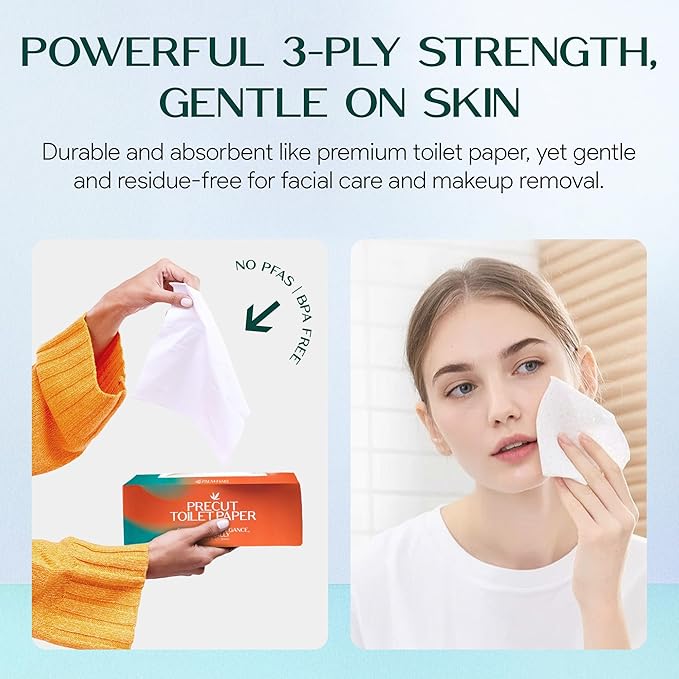 Pre-Cut Bamboo Toilet Paper – 3-Ply, Tissue Boxes – Gentle & Sustainable | No Fragrance, No BPA, No PFAS – Lint-Free | Septic Safe, Dissolves Fast | 12 Boxes (125 Sheets/Box) | PALM NAKI