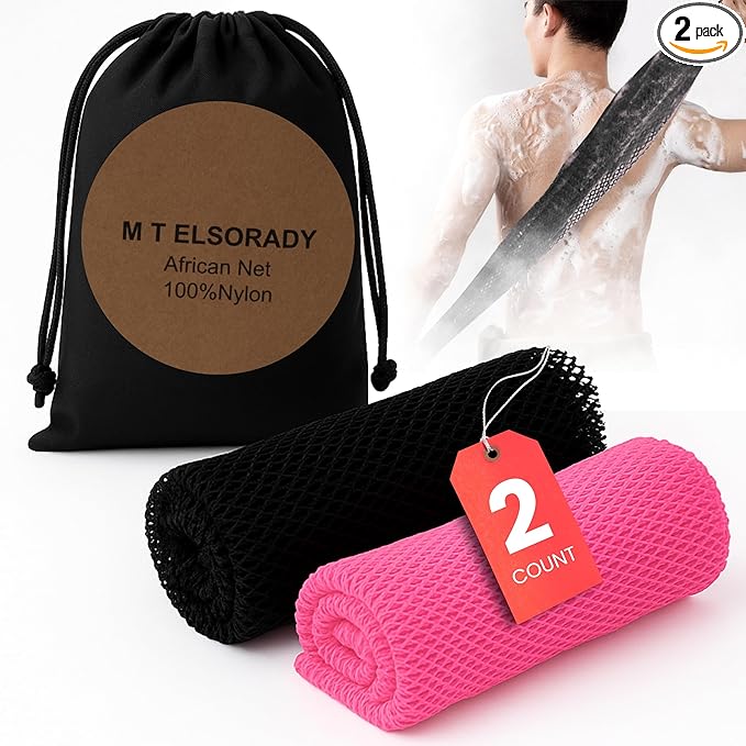 Premium 2X African net Sponge Authentic Exfoliating Body Scrubber for Shower Long Quick Dry 100% Nylon Deep Cleansing Back and Pore Scrubber Bath Sponge for Shower