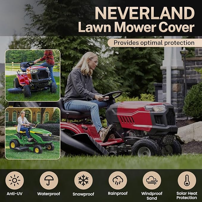 NEVERLAND Riding Lawn Mower Cover - Lawn Tractor Cover with Drawstring & Storage Bag, Fits Decks up to 54", 600D, Handles and Dual Air Vents