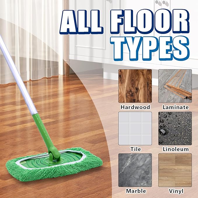 Reusable Mop Pads Compatible with Swiffer Sweeper Mop, Washable Wet Mop Pads Refills, Dry Sweeping Cloths, Microfiber Mops for Floor Cleaning -4 Pack