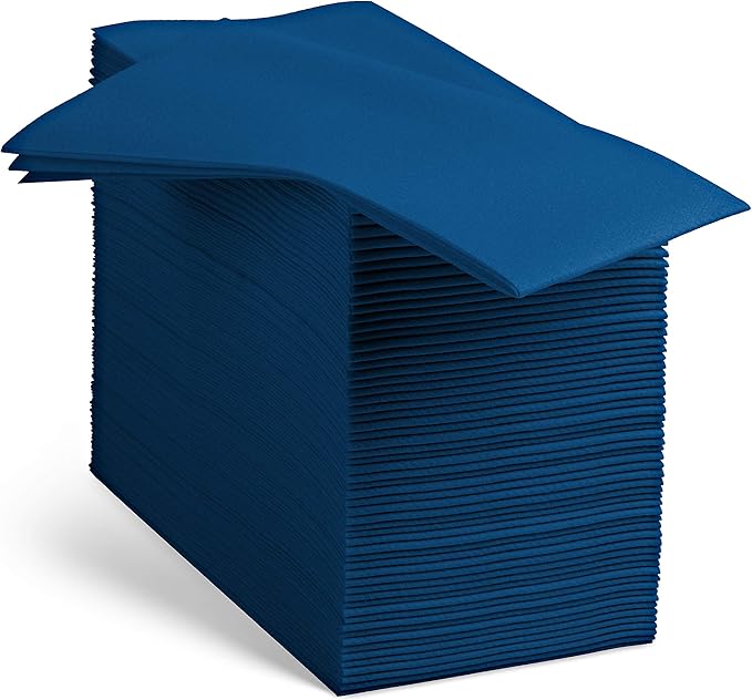 100 Linen-Feel Colored Paper Napkins - Decorative Cloth-Like Dark Blue Dinner Napkins - Soft And Absorbent. For Kitchen, Party, Wedding, Bathroom Or Any Occasion. (Pack of 100)