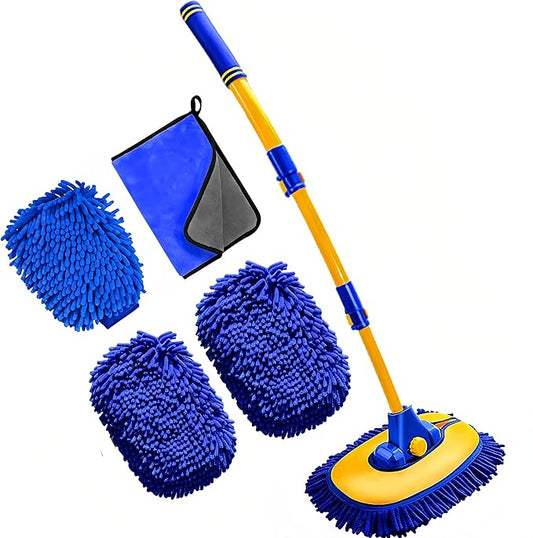 Upgrade Car Wash Brush Mop with Long Handle, Car Washing Brush Kit with Scratch-Free Replacement Head