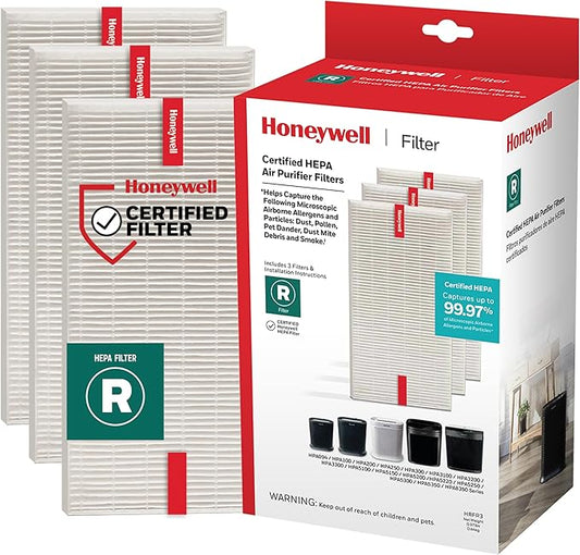 Honeywell HEPA Air Purifier Filter R, 3-Pack for HPA 100/200/300 and 5000 Series - Airborne Allergen Air Filter Targets Wildfire/Smoke, Pollen, Pet Dander, and Dust, White