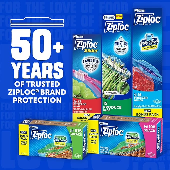 Ziploc Gallon Food Storage Freezer Bags, Stay Open Design, Easy to Fill, 16 count