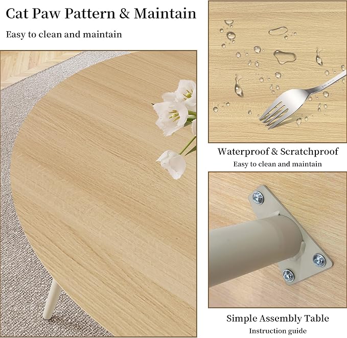 43.3 Inch Round Dining Table Set for 4, Modern Small Kitchen Coffee Set for Dining Room Kitchen Apartment (Cream Table+4 U-Shaped BlackChairs)