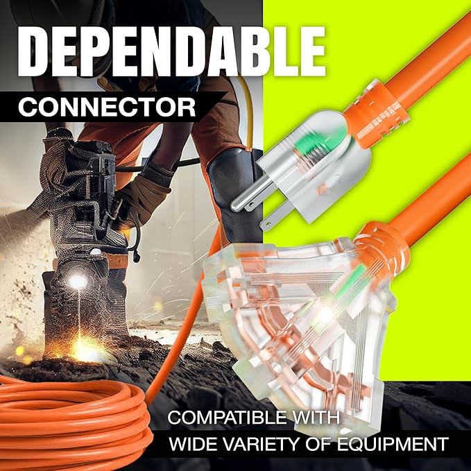 25ft Outdoor/Indoor Extension Cord 3-Outlet 12/3 Gauge Extra Heavy Duty ETL Listed, 3 Prong SJTW, Waterproof, Flexible Cold-Resistant Long Power Cord,15A 125V 1875W, Orange by LifeSupplyUSA