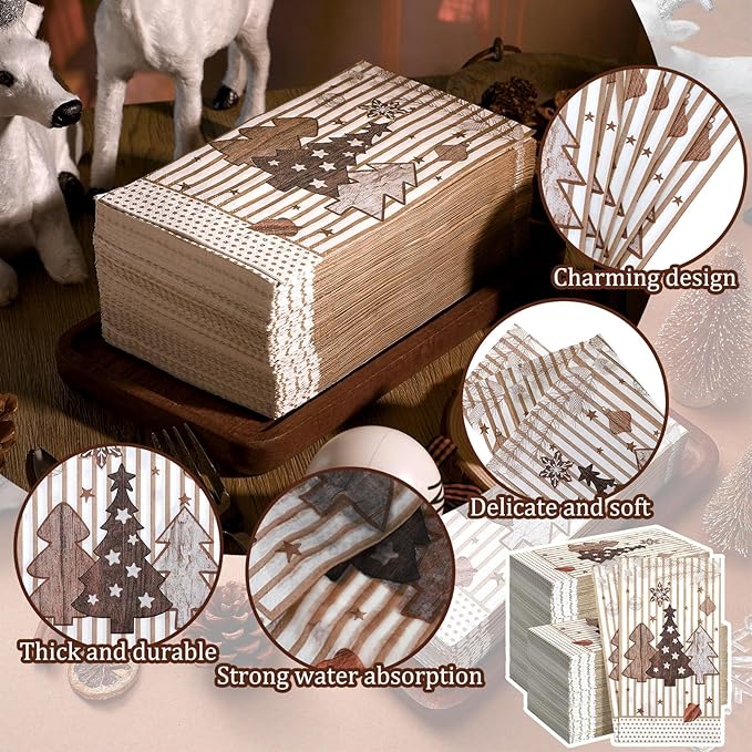Jetec 200 Pcs Christmas Napkins Disposable Christmas Tree Paper Guest Towels for Bathroom Decorative Hand Towel 2 Ply Guest Paper Napkins for Xmas Winter Holiday Kitchen Party Supplies