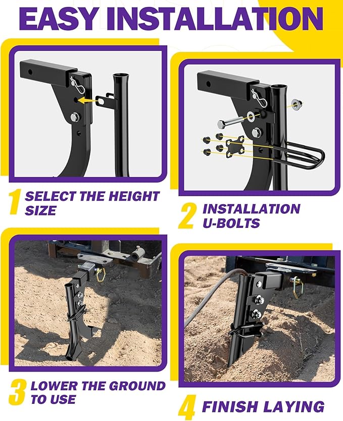 Pipe Layer Attachment Fits Hitch Mounted Ripper Trencher Accessories, Flexible Pipe Layer Fits Any 3-Point Ripper Hitch Lawn Subsoiler for ATV UTV Tractor, Light Duty Max Dia 1.18" with 2pcs U-Bolts