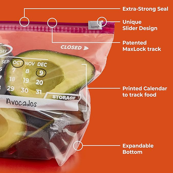 Hefty Slider Calendar Storage Bags, Half Gallon Size, 32 Count (Pack of 4), 128 Total