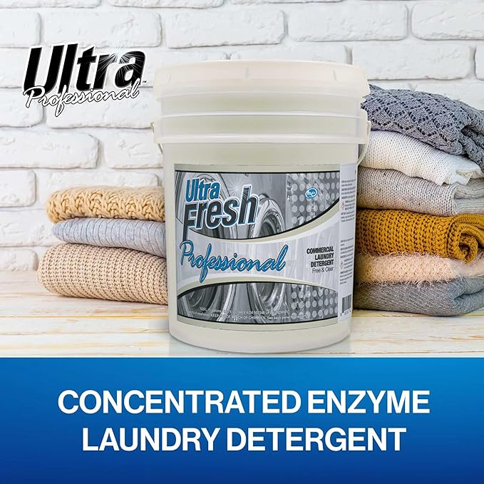 Ultra Fresh Professional Commercial Laundry Detergent, Free & Clear, 5 Gal – Liquid with Easy Dispensing Pump for All Machine Types, up to 640 Loads
