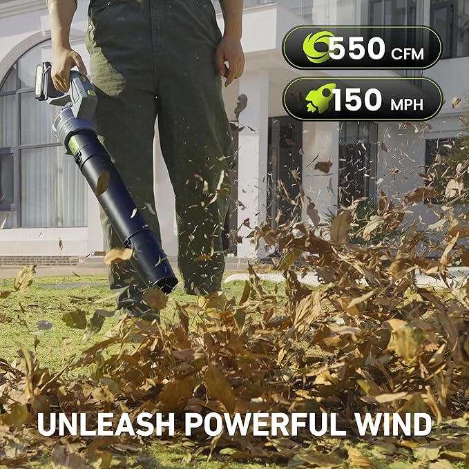 Leaf Blower Cordless, Swivel Head Design, 550 CFM Electric Blower w/2 Pcs 4.0 Ah Battery & Charger, Lightweight 3.7 Lbs Handheld Mini Leaf Blower, 5-Speed Blowers for Lawn Care Car Patio Yard