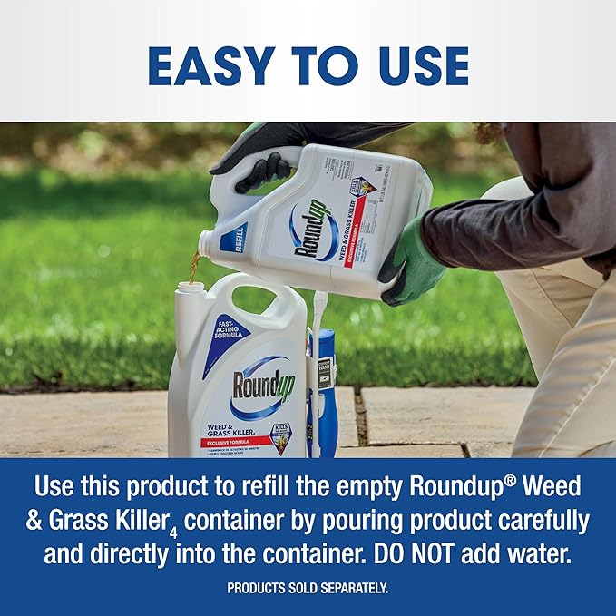 Roundup Weed & Grass Killer₄ Refill, Use in and Around Flower Beds, Trees, Driveways, Walkways & More, 1.25 gal.