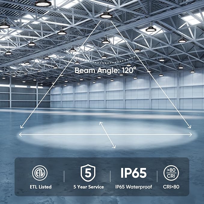 CINOTON 100W UFO LED High Bay Light, Aluminum LED Shop Lights with 15000LM, 5000K Commercial Bay Lighting for Warehouse Garage Workshop Factory Hall, 6' Cable & Safety Rope, ETL Listed 4 Pack