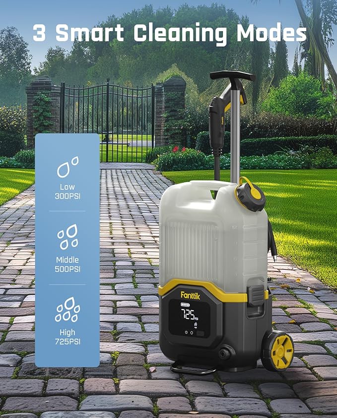 Fanttik NB8 Ultra Cordless Pressure Washer w/4.0 Gal Tank, Max 725PSI Electric Power Washer with 5-in-1 Nozzle, 20FT Hose, Adjustable Pressure, Power Cleaning for Car Washing, Patio