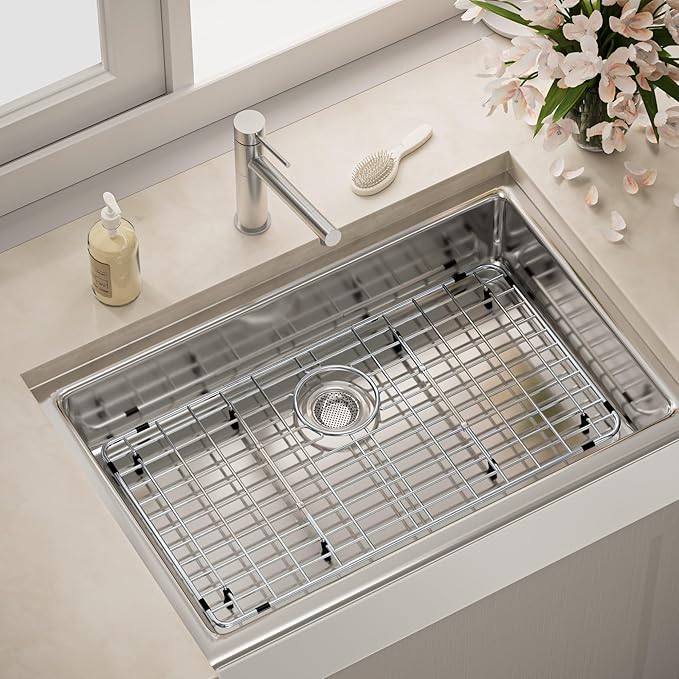 Metal Sink Protector for Kitchen Sink,Large Sink Rack 28-3/4" X 15-3/4",Stainless Steel Sink Grid for Bottom of Sink,Sink Grate with Rear Drain Hole for Single Bowl with Strainer,1 Pack