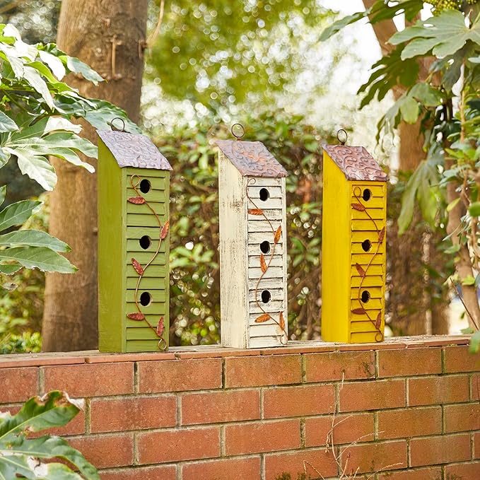 Glitzhome 18" H Wooden Bird House Three-Tier Hanging Distressed Garden Birdhouse